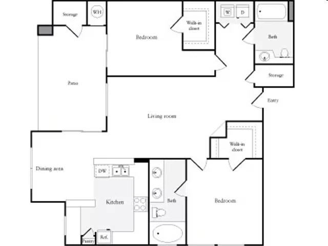 2 Bedroom 2 Bathroom 21107 floor plan